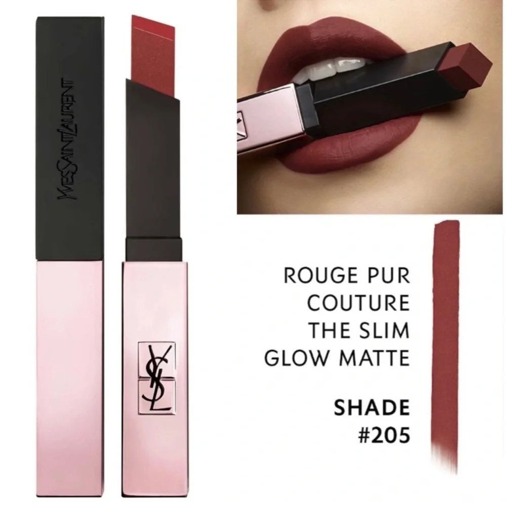 YVES SAINT LAURENT ROUGE PUR COUTURE THE SLIM GLOW MATTE N°205 SECRET ROSEWOOD - Picture 1 of 5